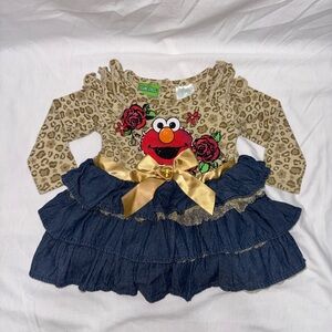 Vintage Y2K Sesame Street Elmo Girls Denim Dress